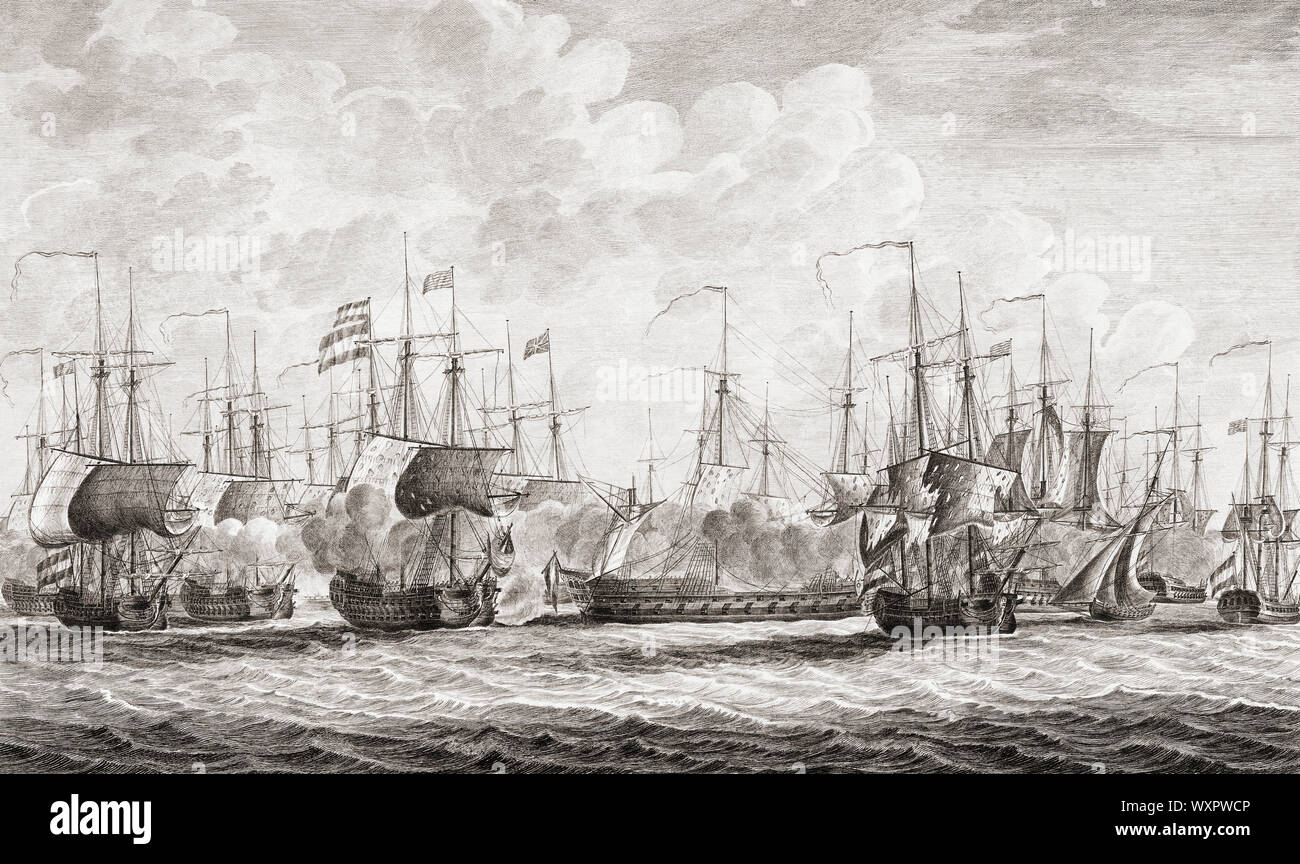 La battaglia di Dogger Bank, 1781, tra le marine della Repubblica olandese e Gran Bretagna durante la quarta guerra anglo-olandese. Foto Stock