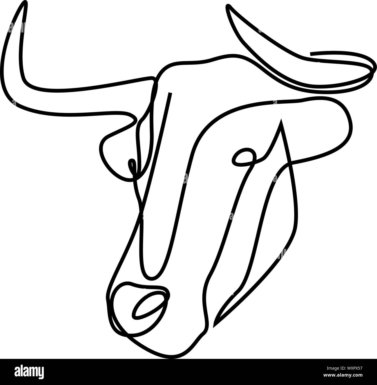 Linea continua buffalo o testa di toro. Linea singola illustrazione vettoriale. Stile minimal Illustrazione Vettoriale