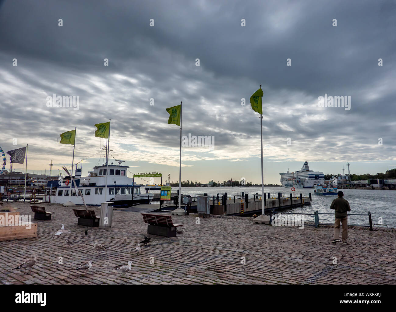 Il porto con i traghetti di Helsinki, capitale della Finlandia Foto Stock