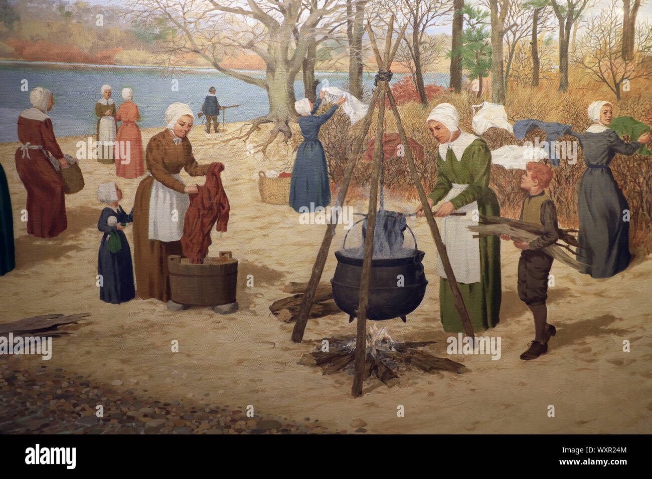 Murale del primo giorno di lavaggio da Alfred J.'AI' Whittaker display nel monumento di pellegrino & a Provincetown Museum complex.a Provincetown.Massachusetts.USA Foto Stock