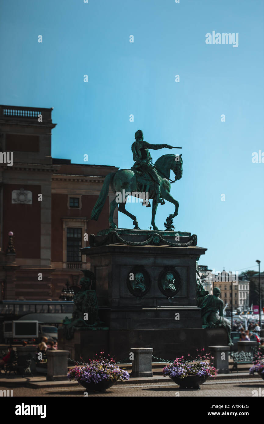 Statua del re svedese Gustav II Adolf a Stoccolma, Svezia. Foto Stock