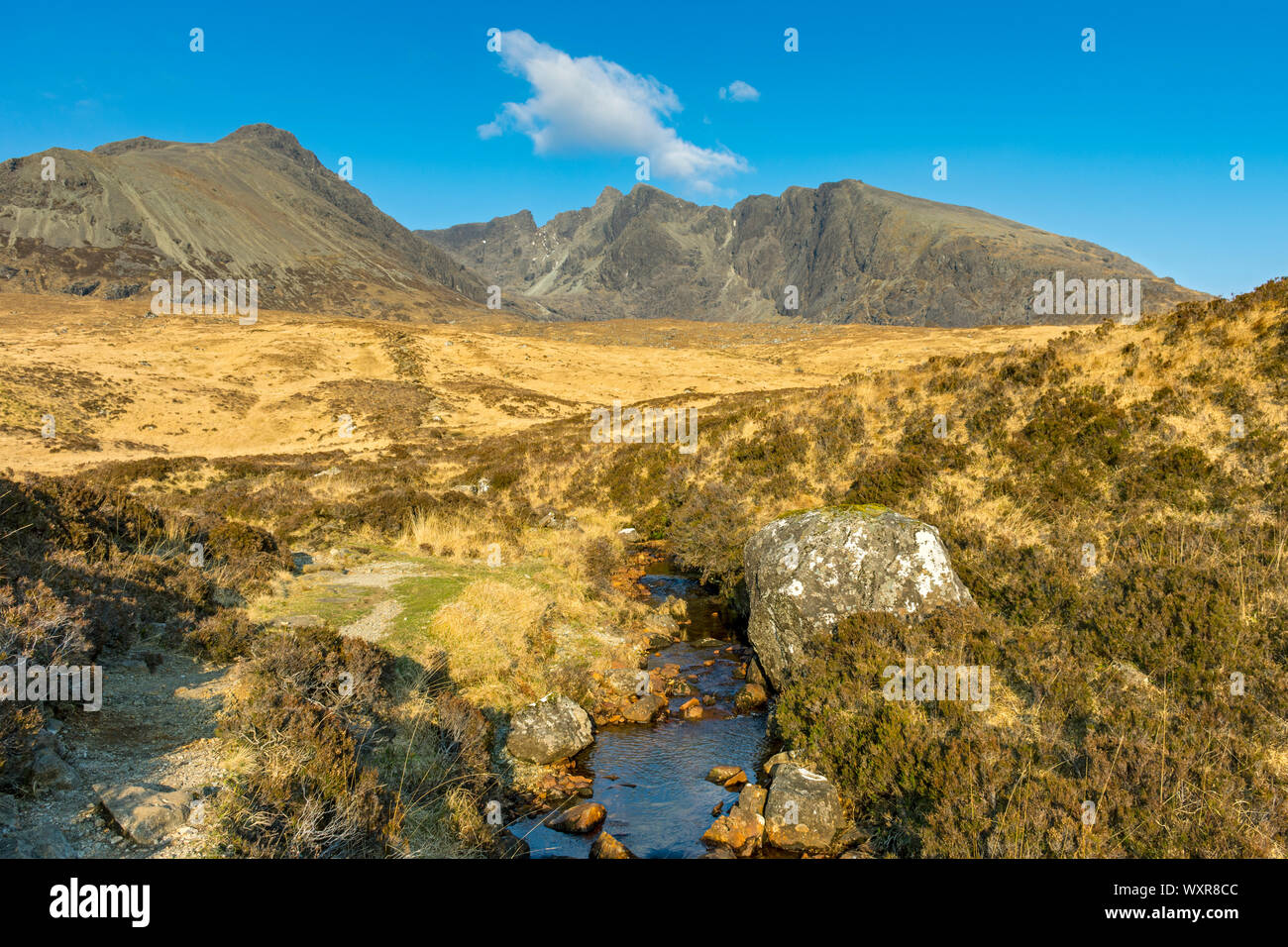 Le montagne Cuillin intorno Coire Lagan da il via a Coire Lagan, Minginish, Isola di Skye, Scotland, Regno Unito Foto Stock
