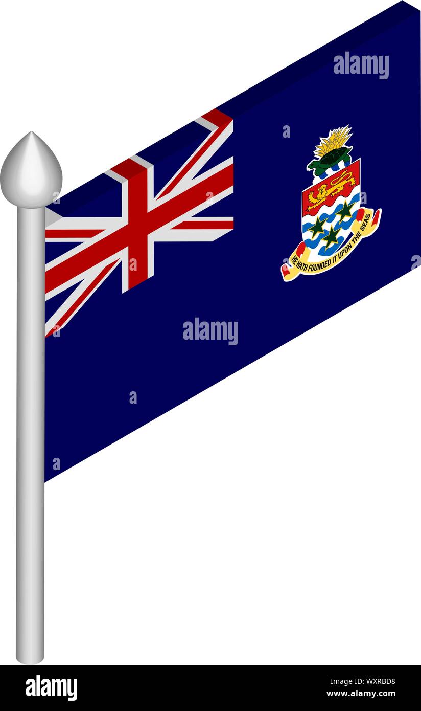 Illustrazione isometrica del pennone con Bandiera delle Isole Cayman Illustrazione Vettoriale