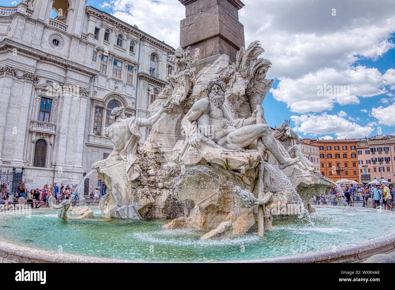 Roma, Italia - 29 giugno 2018: Bernini la famosa Fontana dei Quattro Fiumi, situato in Piazza Navona Foto Stock