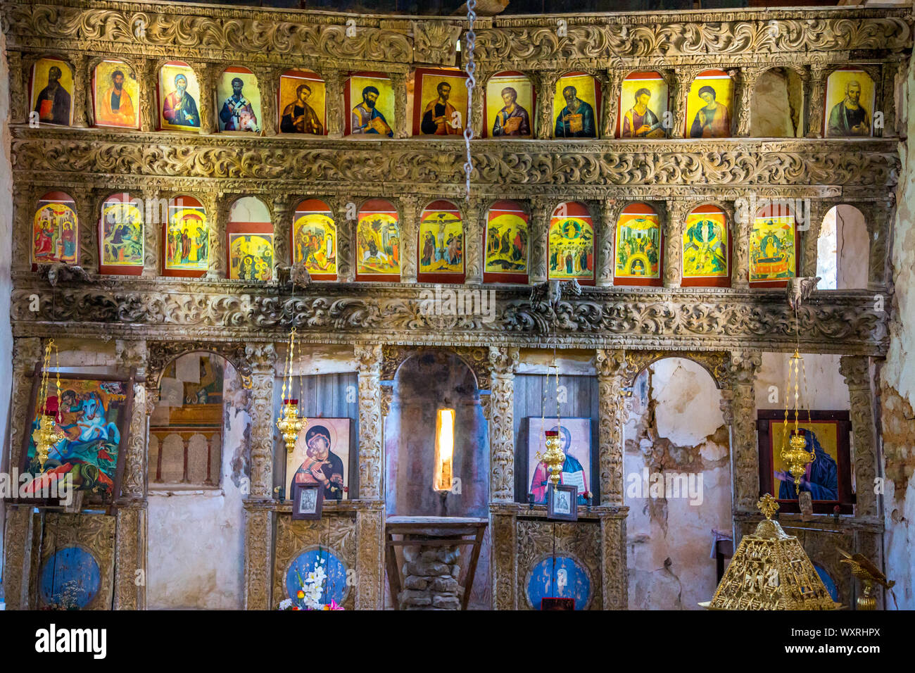 Interno del Monestery Ayios Georgios (St George), Lefkas / Lefkada Island, Grecia Foto Stock