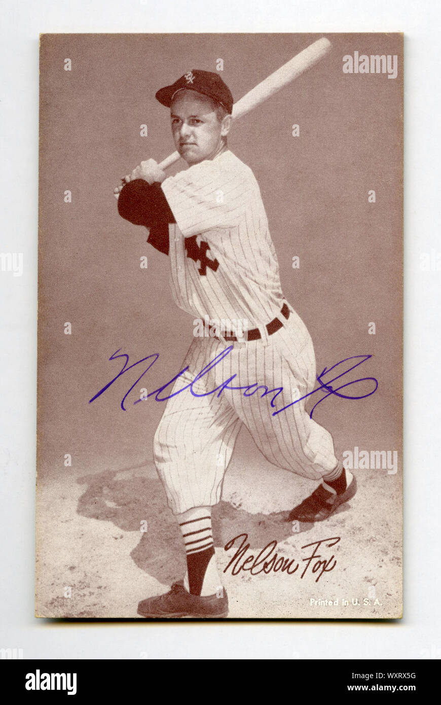 Firmato degli anni cinquanta era scheda di baseball della Hall of fame giocatore Nellie Fox con la Chicago White Sox di American League. Foto Stock