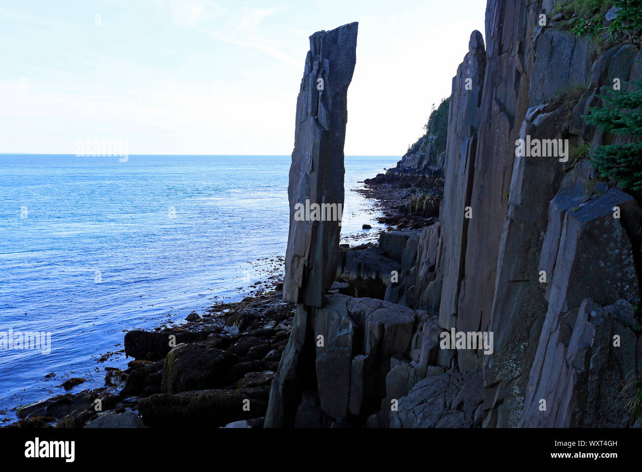 La roccia di bilanciamento o colonna di Long Island, Nova Scotia Foto Stock