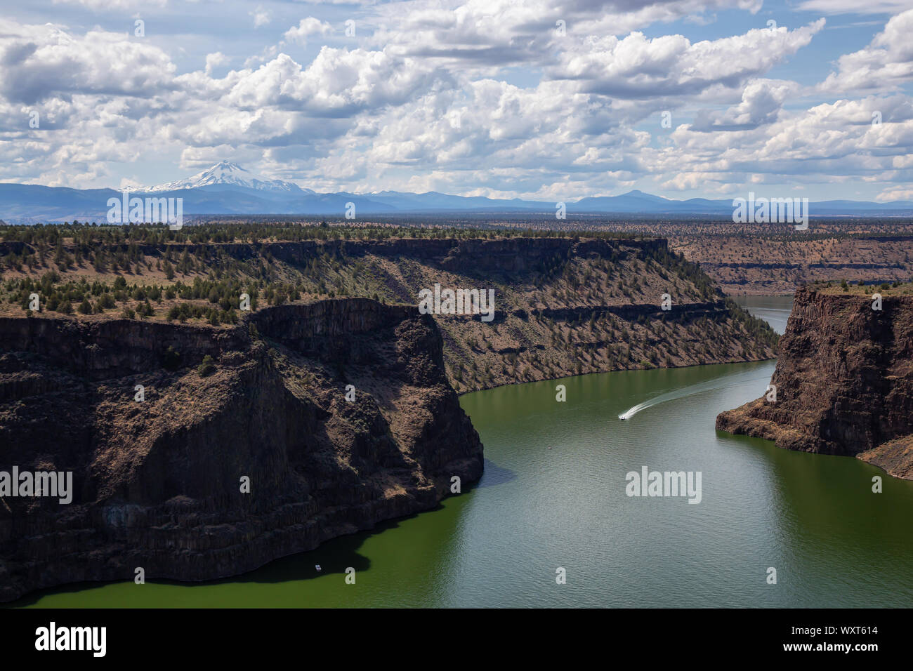 Splendida vista della baia di stato Palisades Park durante una torbida e soleggiata giornata estiva. Preso in Oregon, Stati Uniti d'America. Foto Stock