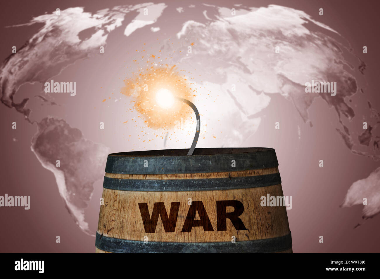 Crisi mondiale concetto, bomba canna sulla mappa di sfondo, elementi di questa immagine fornita dalla NASA Foto Stock