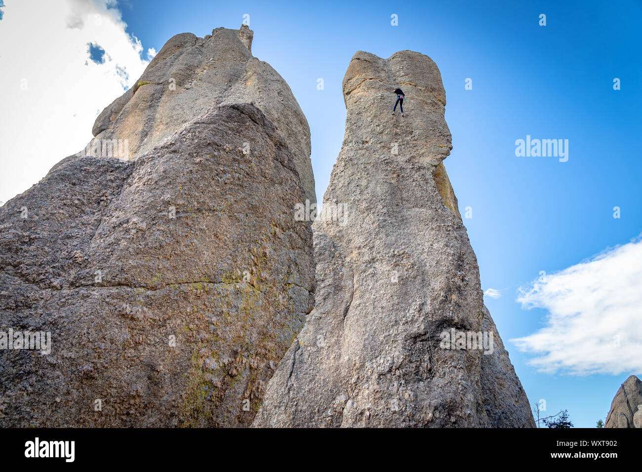 Custer State Park, il Dakota del Sud, Stati Uniti d'America - rocciatore venuta giù la corda Foto Stock
