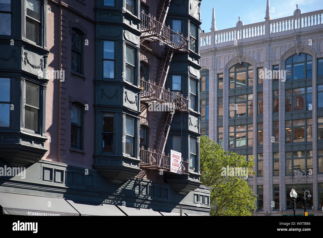 Stile Belle Epoque architettura degli edifici di Back Bay quartiere di Boston, Stati Uniti d'America Foto Stock