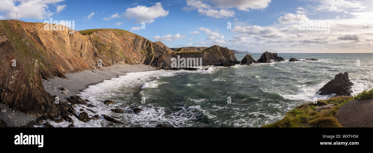 Robusto litorale atlantico a Hartland Quay, Devon, Inghilterra Foto Stock