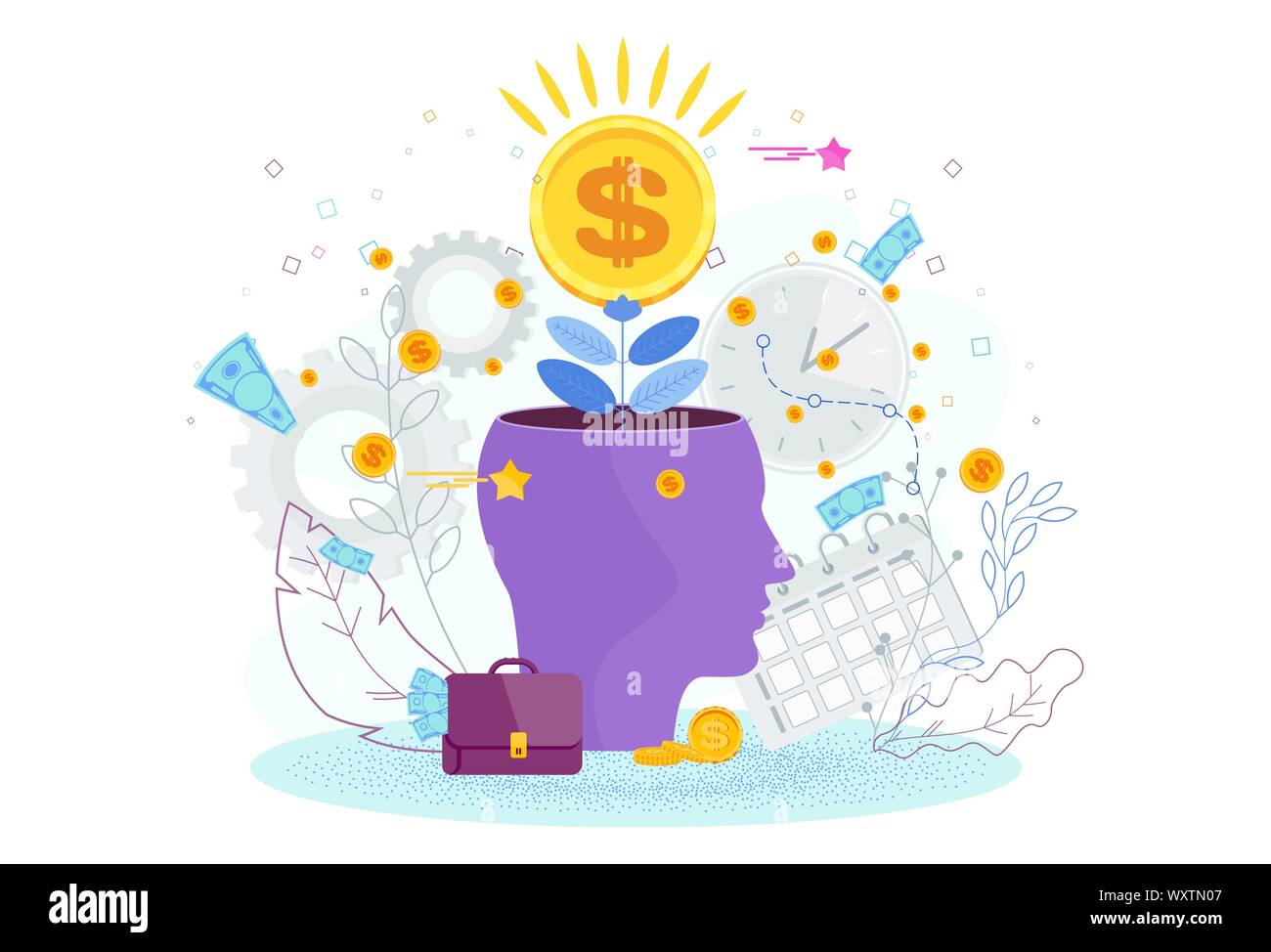 Dalla testa di un uomo cresce un money tree Illustrazione Vettoriale