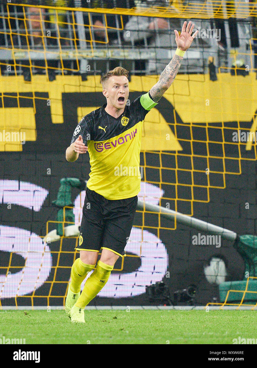 Marco REUS, BVB 11 emozioni, sentimenti, reazione ira furiosa, urlare, rage, azione aggressiva, aggressione, Gesticulate, dare istruzioni, azione, immagine singola, gesto, il movimento della mano, puntando, interpretare mimik, BORUSSIA DORTMUND - FC Barcellona 0-0 UEFA Champions League, Dortmund, Settembre 17, 2019 stagione 2019/2020, fase di gruppo Gruppo F, BVB e Barca © Peter Schatz / Alamy Live News Foto Stock