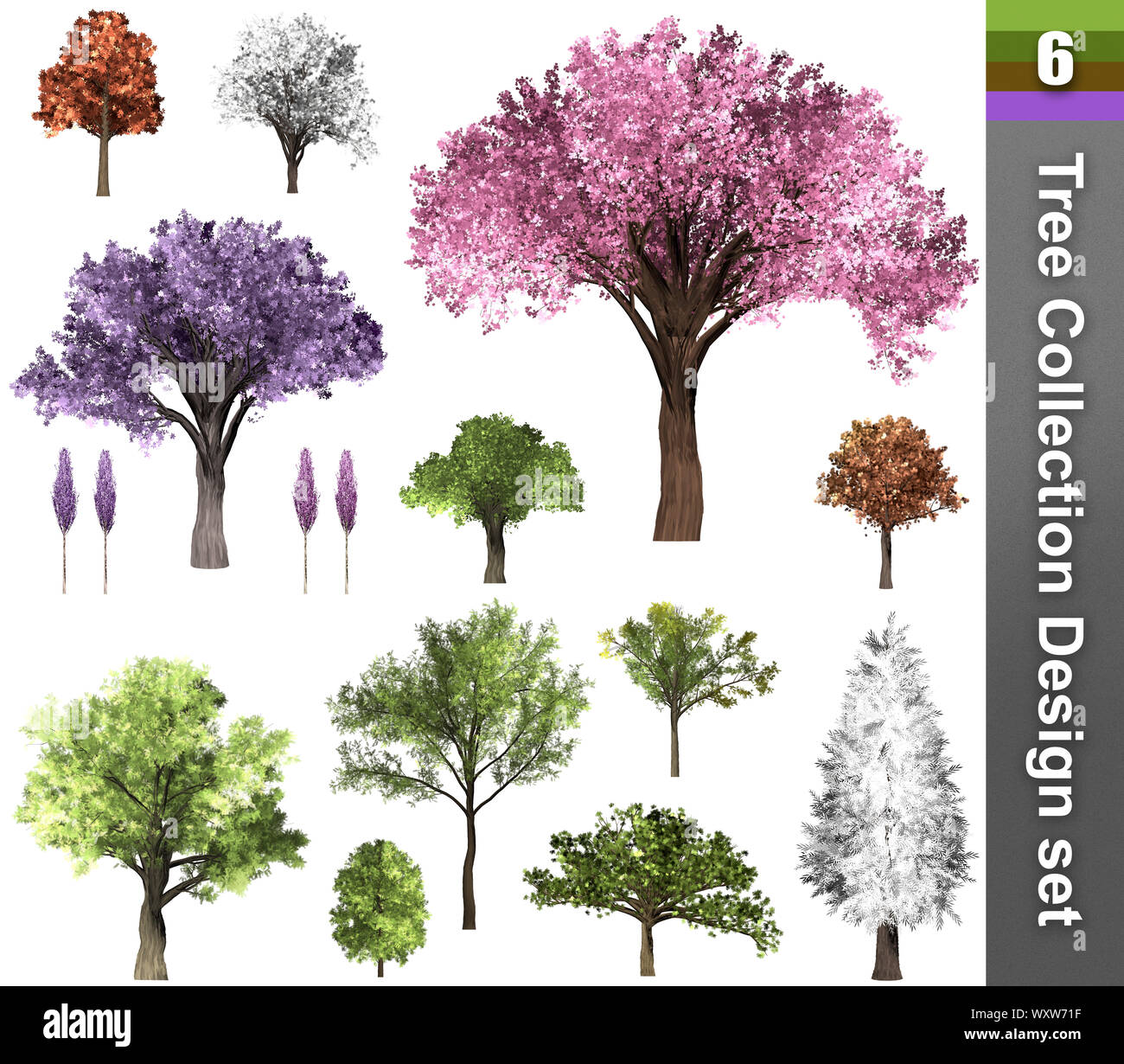 Struttura di design di correzione impostato. 3D'illustrazione. Sfondo bianco isolare. Natura e design di giardini. Foto Stock
