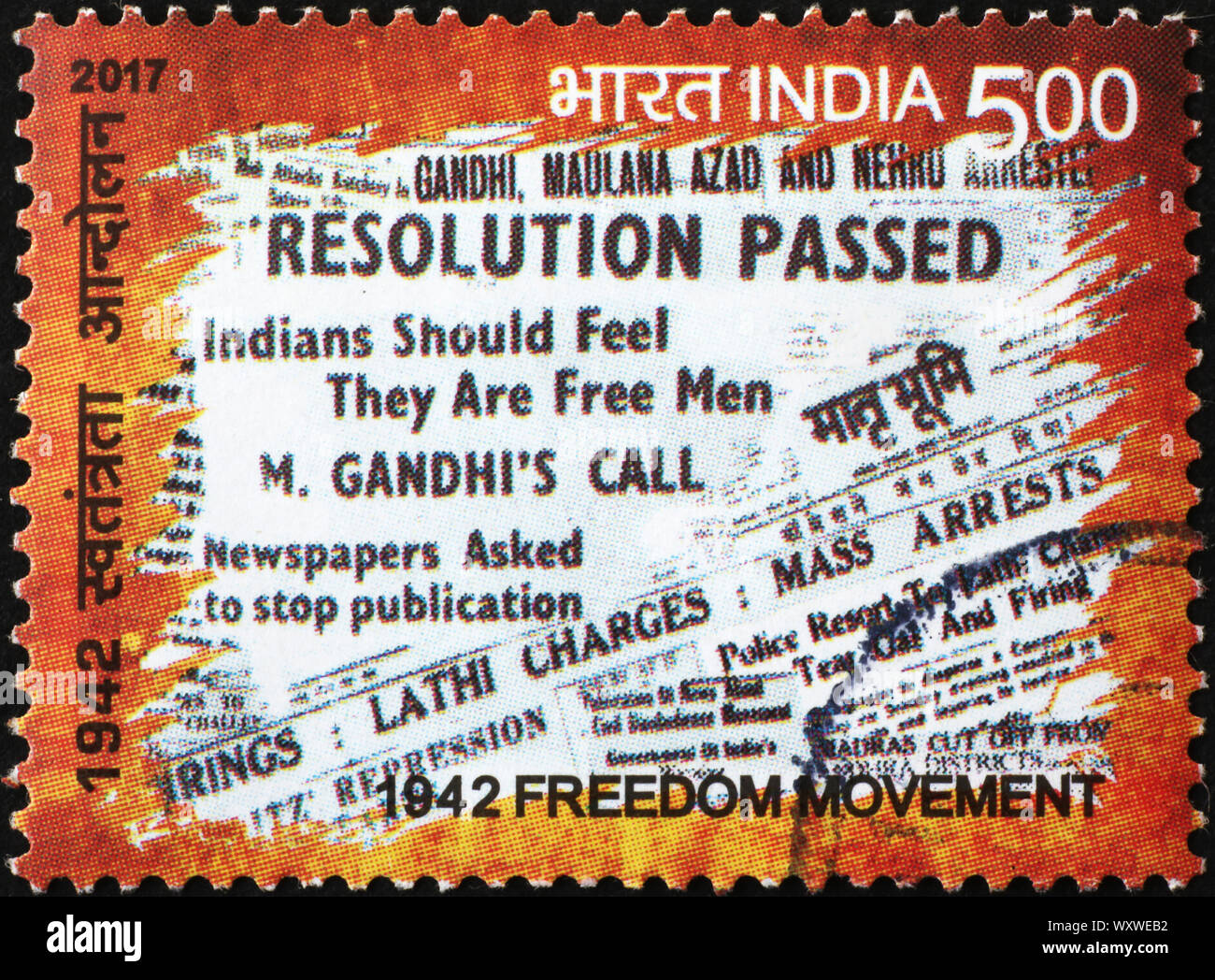 Indian libertà di movimento del 1942 sul francobollo Foto Stock