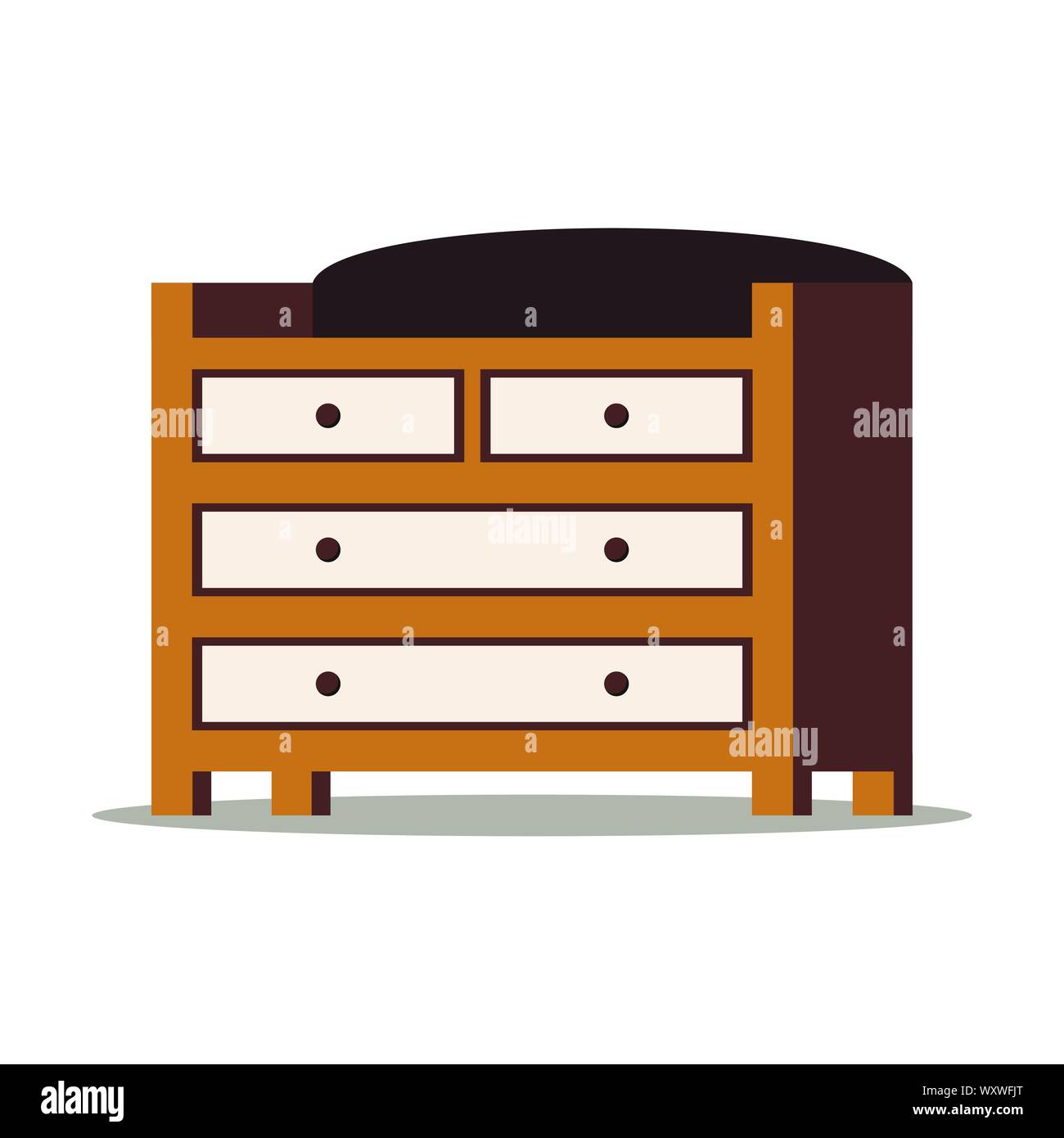 Stile Cartoon design piatto illustrazione vettoriale del legno e cassettiera. Illustrazione Vettoriale