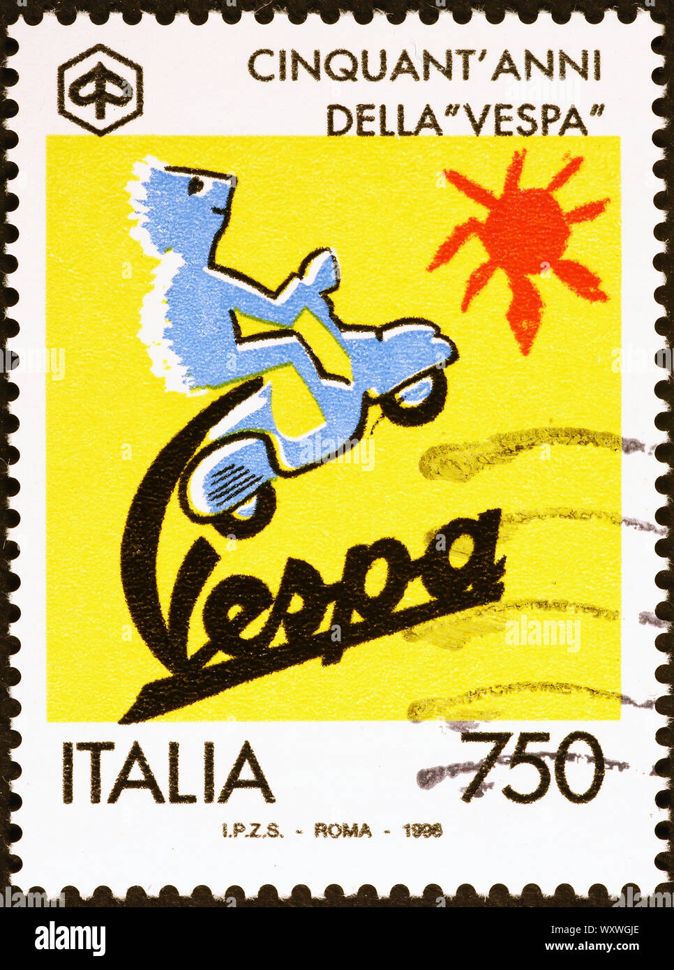 Cinquantesimo di Vespa sul italiano francobollo Foto Stock