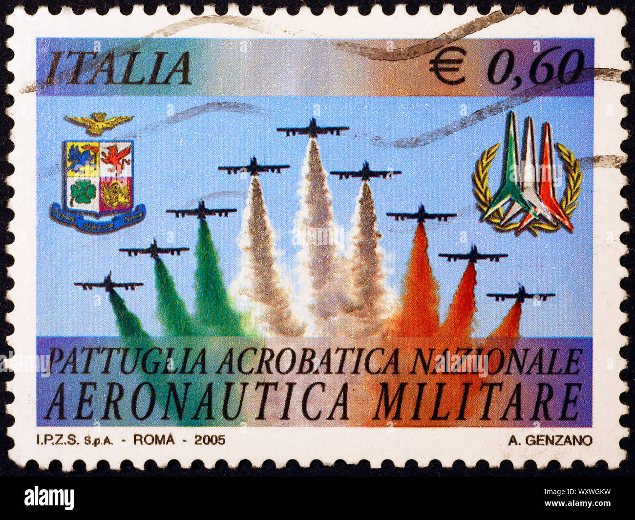 La Nazionale Italiana di Acrobazia sul francobollo Foto Stock