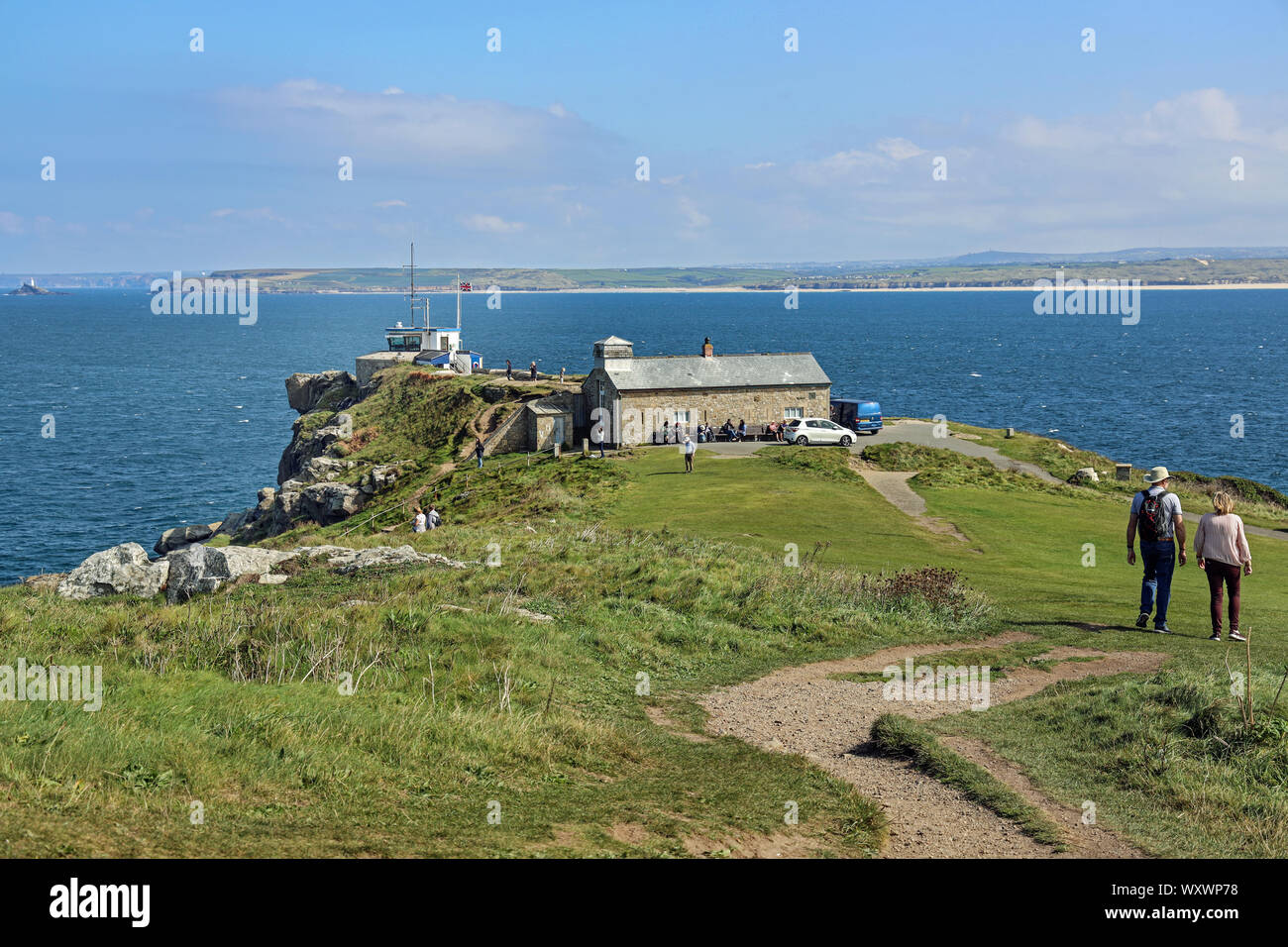 Golva Borthia, la St Ives guardare la stazione e Surf House a St Ives in Cornovaglia. Foto Stock