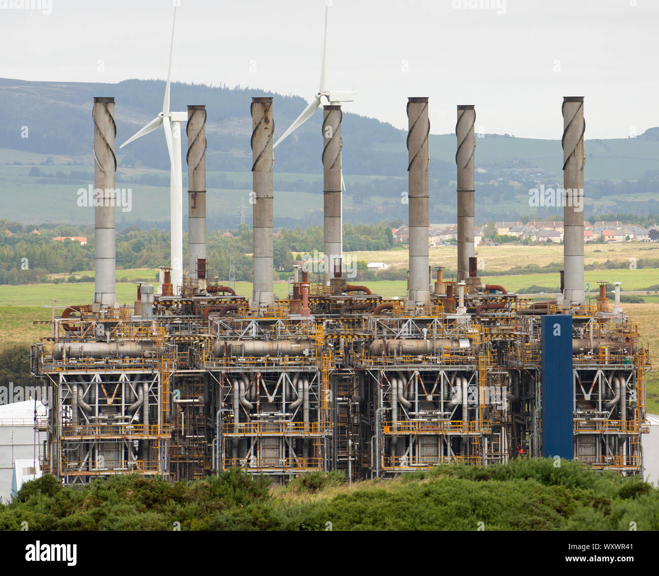 Visualizzare Mossmorran NGL impianto di etilene su 18 Settembre 2019 in Fife, Scozia, Regno Unito. L'impianto è gestito congiuntamente dalla ExxonMobil e Shell UK. Pubblico hanno Foto Stock