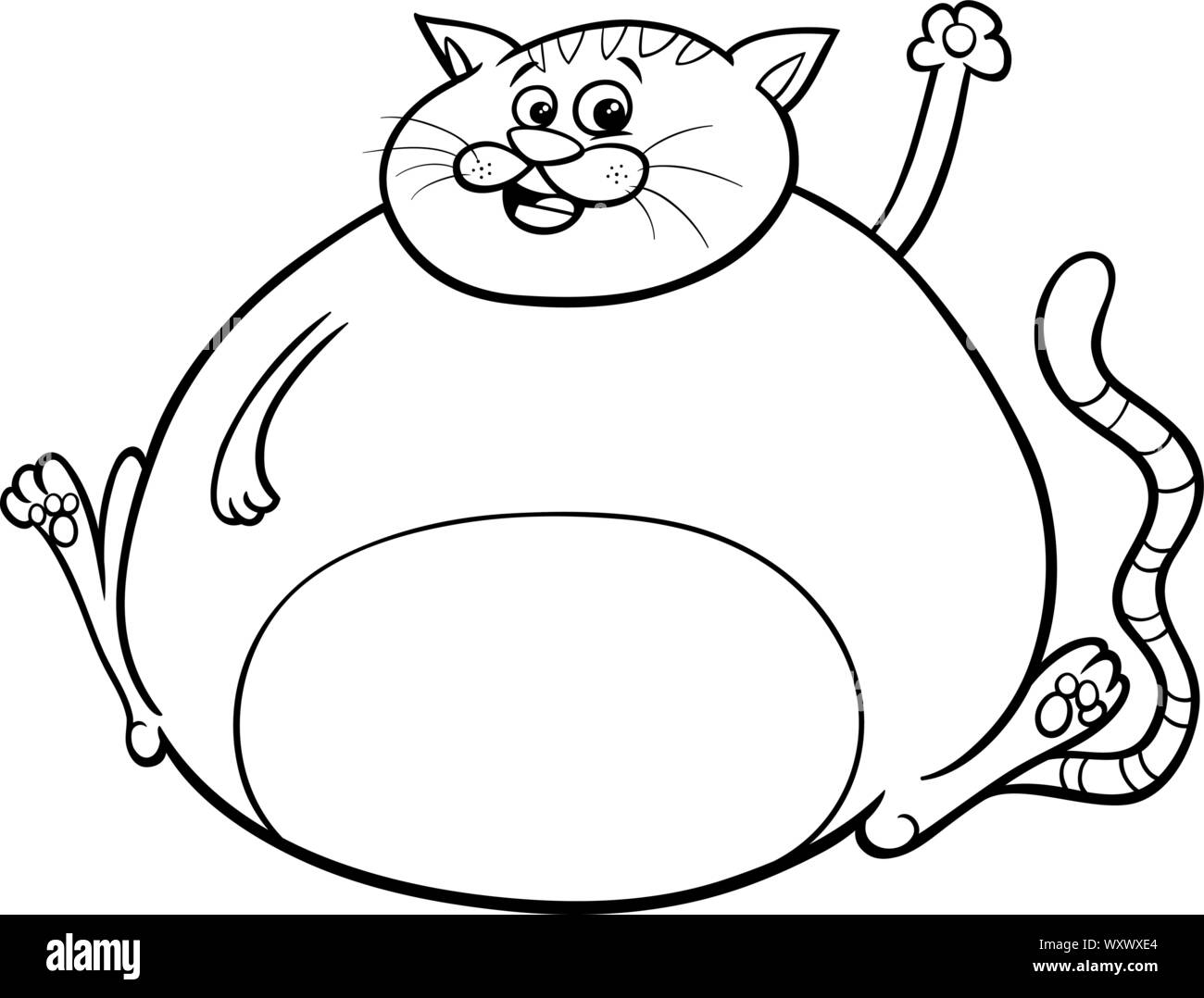 Bianco e Nero Cartoon illustrazione di divertente gatto sovrappeso fumetto personaggio animale libro da colorare pagina Illustrazione Vettoriale