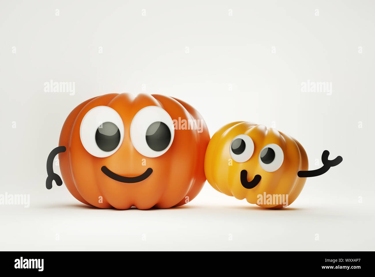 Due zucche di Halloween characterswith volti e googly occhi avvolgente. 3D illustrazione Foto Stock