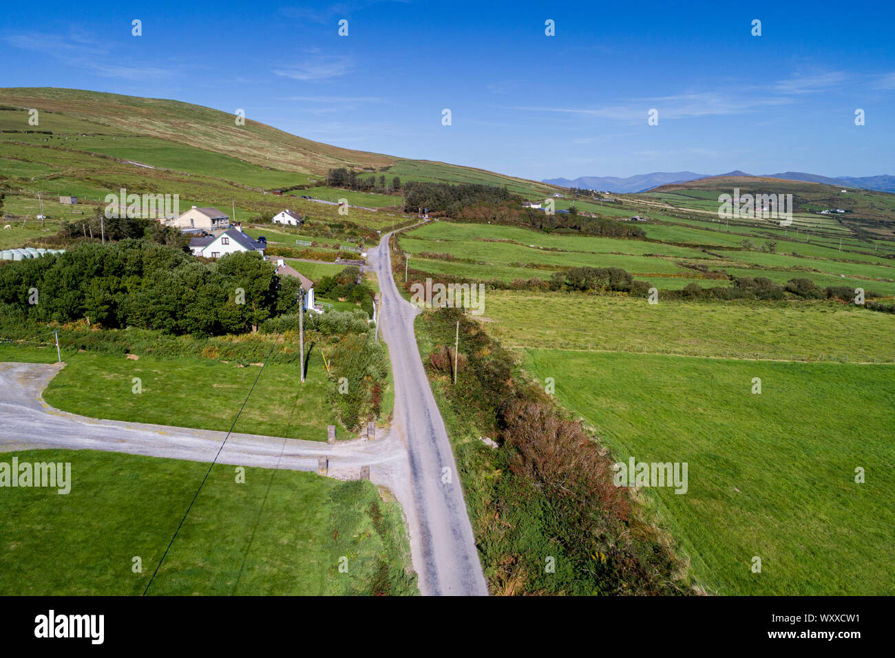 Vista aerea della high road, Valentia Island, nella contea di Kerry, Irlanda Foto Stock
