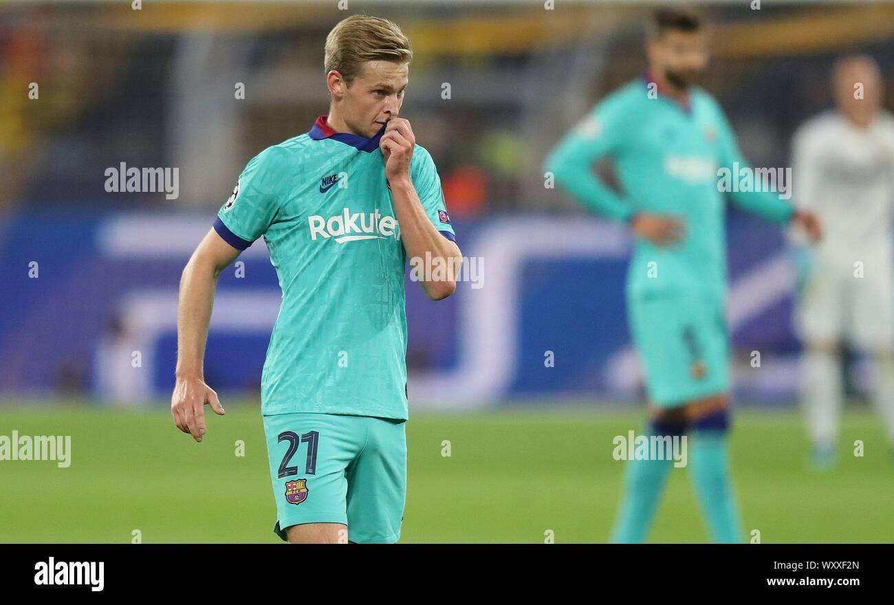 Dortmund, Germania. Xvii Sep, 2019. firo: 17.09.2019 Calcio, 2019/2020 Champions League BVB Borussia Dortmund - FC Barcelona 0: 0 Frenkie de Jong, GEstik, Enttausch | Utilizzo di credito in tutto il mondo: dpa/Alamy Live News Foto Stock