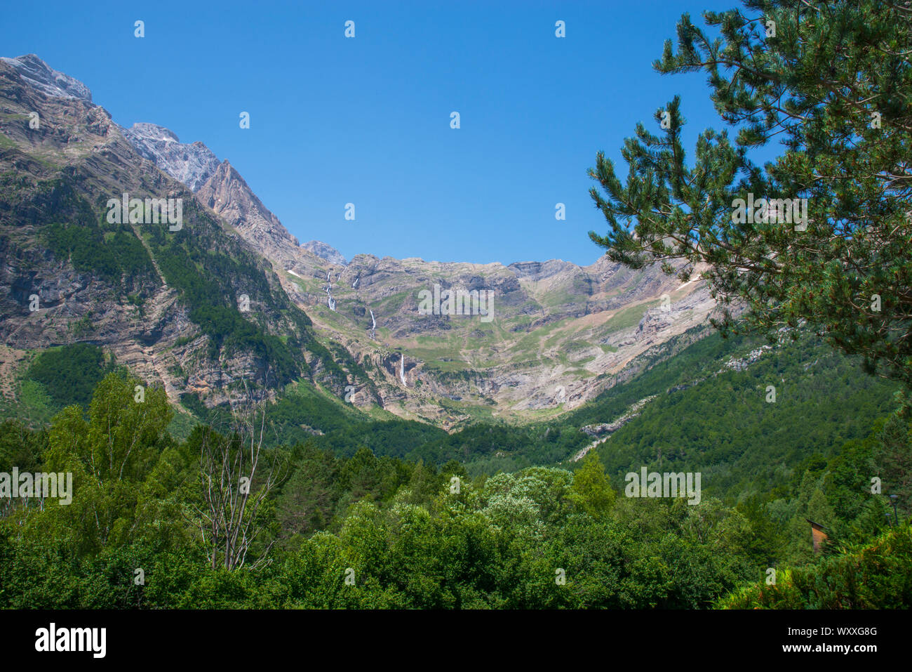 Valle di Pineta. Parco Nazionale di Ordesa y Monte Perdido, provincia di Huesca, Aragona, Spagna. Foto Stock