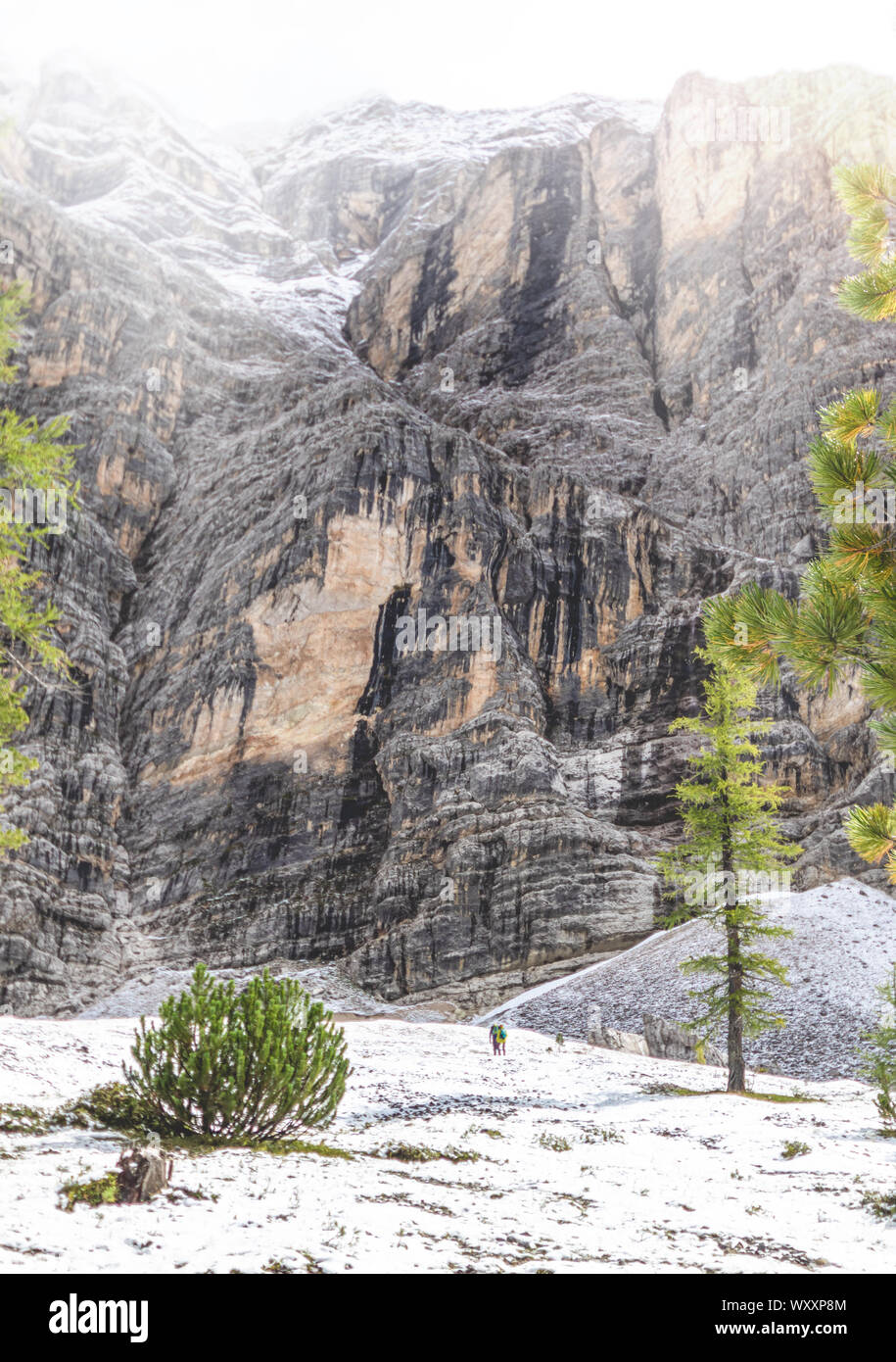 Bellissima vista sulle Dolomiti, patrimonio mondiale dell UNESCO. Una catena montuosa situata nel nordest d'Italia. Foto Stock