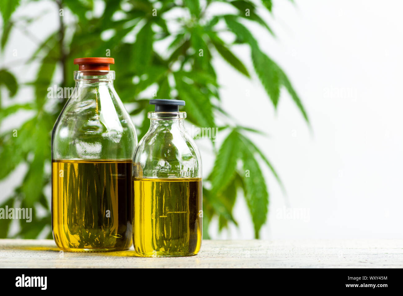 Olio di cannabis e marijuana leafs close up Foto Stock