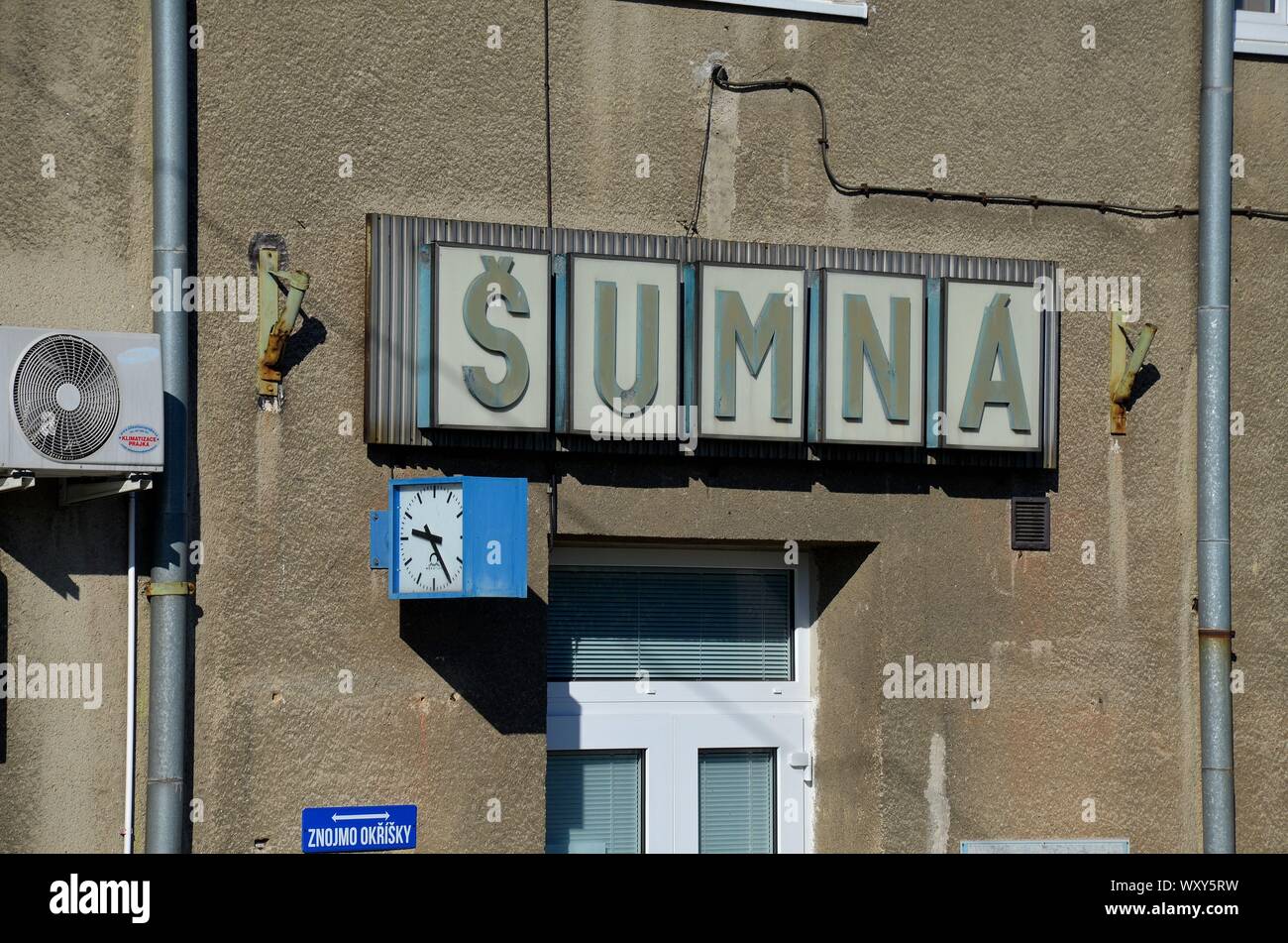 Bahnhof von Šumná bei Znojmo, Mähren, Tschechische Republik Foto Stock