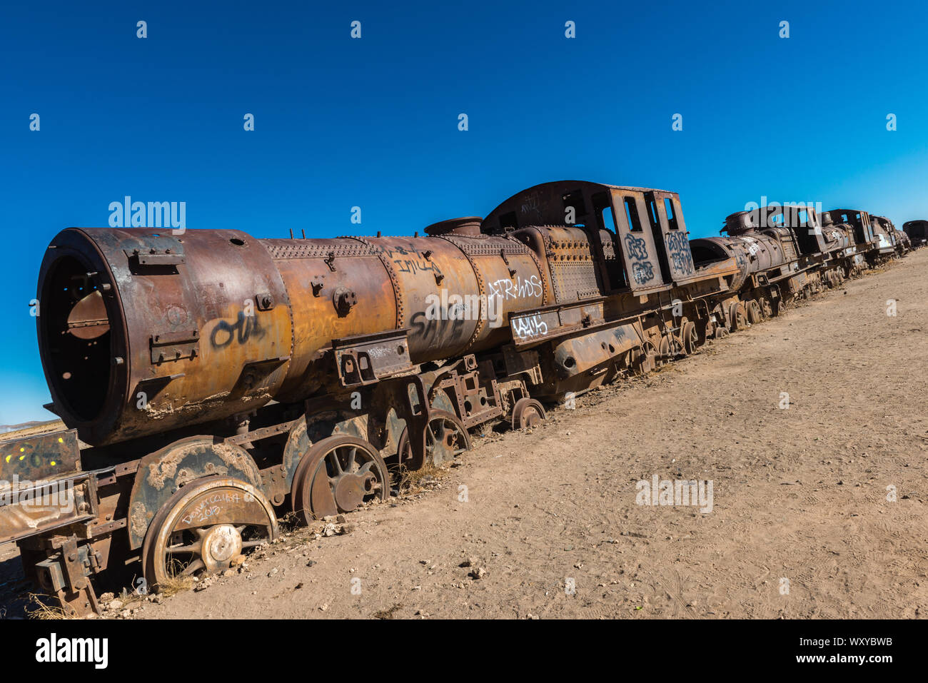 Cementerio de Trenes, cimitero ferroviario, Uyuni, Altiplano meridionale, dipartimento Potosí, Bolivia, America Latina Foto Stock