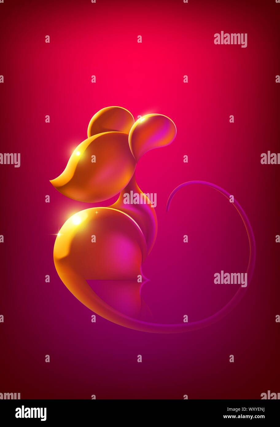 Una illustrazione di una forma di ratto creato da strumento di maglia. Anno Nuovo Cinese, Cinese zodiaco, anno di ratto. Illustrazione Vettoriale