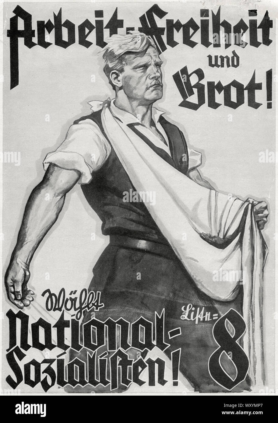"Arbeit = Freiheit und Brot!" (Lavoro=libertà e pane!), rende il socialismo nazionale, Propaganda nazista Poster, Germania, 1939 Foto Stock