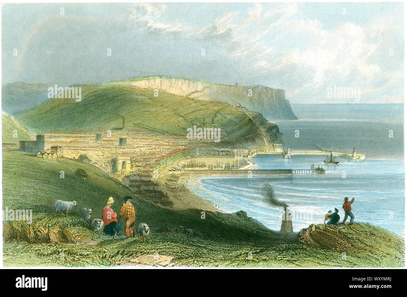 Whitehaven, con San api-testa, incisione di J.C. Redaway da uno schizzo di W.H. Bartlett, pubblicato in virtù e società, 1840 Foto Stock