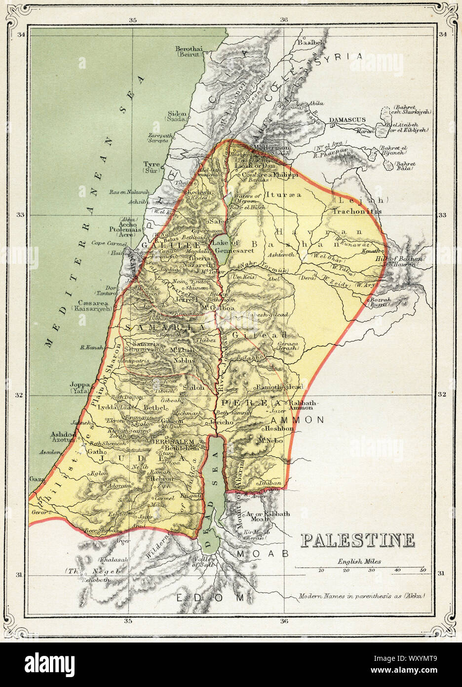 Mappa della Palestina, inizio 1800 Foto Stock