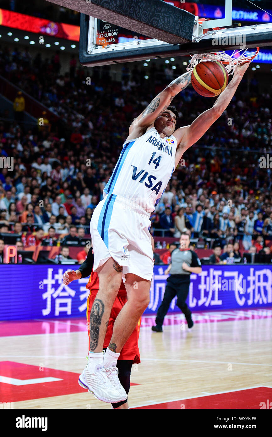 Gabriel Deck (Argentina) vs. Spagna. Pallacanestro FIBA World Cup Cina 2019, gioco finale Foto Stock