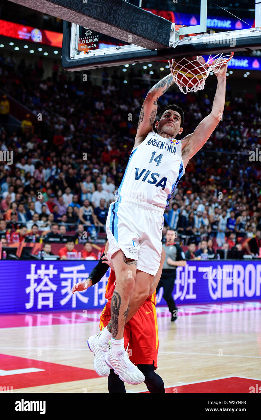 Gabriel Deck (Argentina) vs. Spagna. Pallacanestro FIBA World Cup Cina 2019, gioco finale Foto Stock