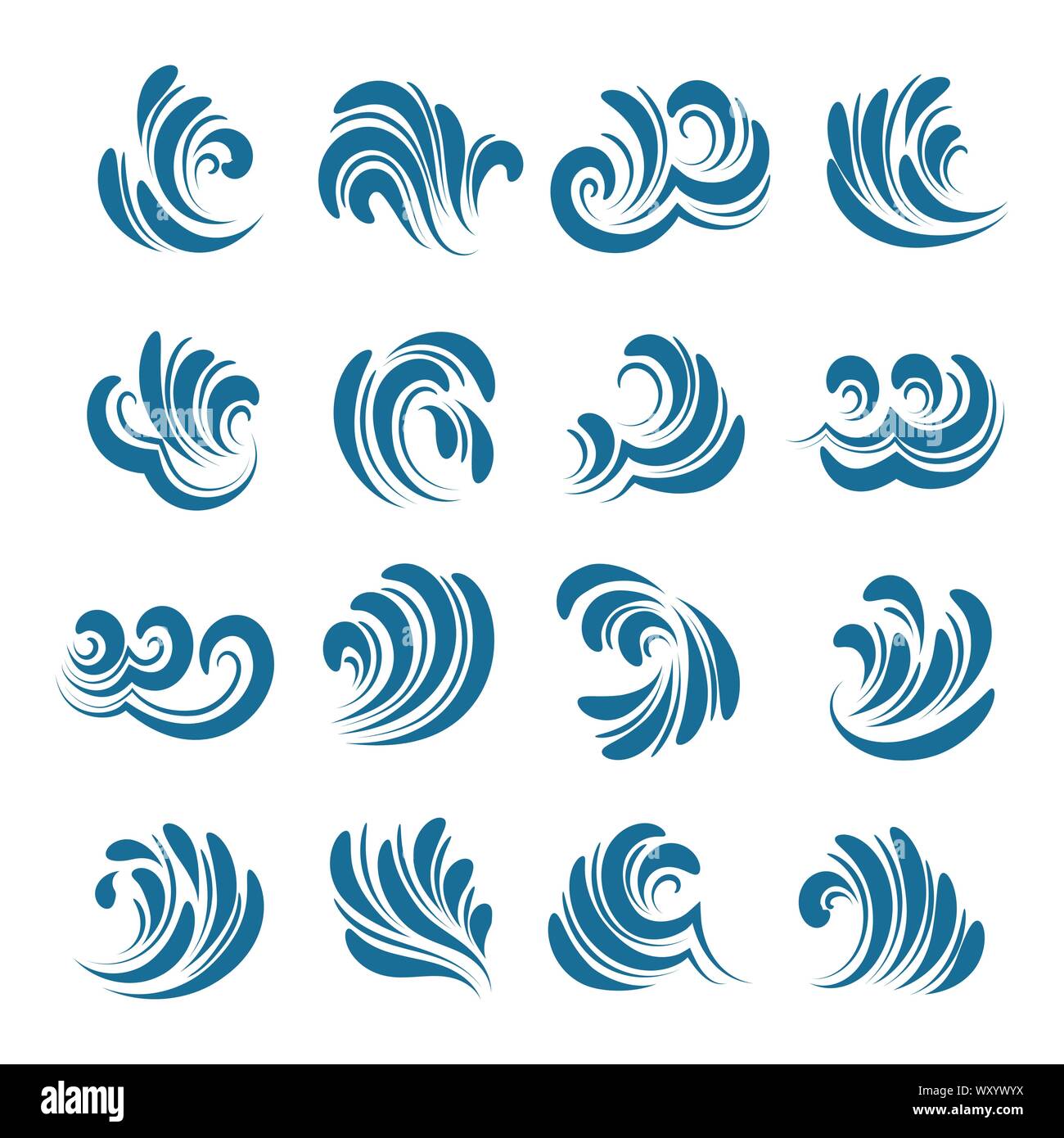 Set di lineare di acqua elementi d'onda. Linea di onde di icone. Illustrazione Vettoriale. Illustrazione Vettoriale