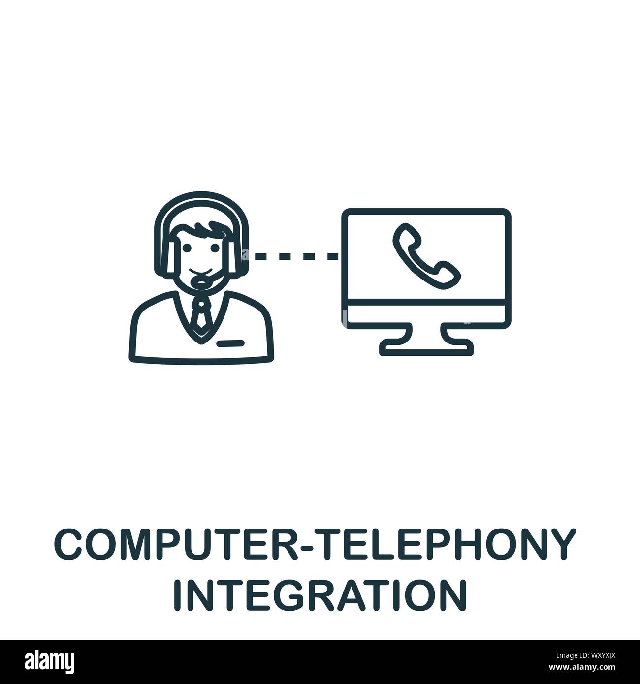 Computer-Telephony Integration icona di contorno. Linea sottile elemento concetto dal servizio clienti raccolta di icone. Creative Computer-Telephony Integration Illustrazione Vettoriale