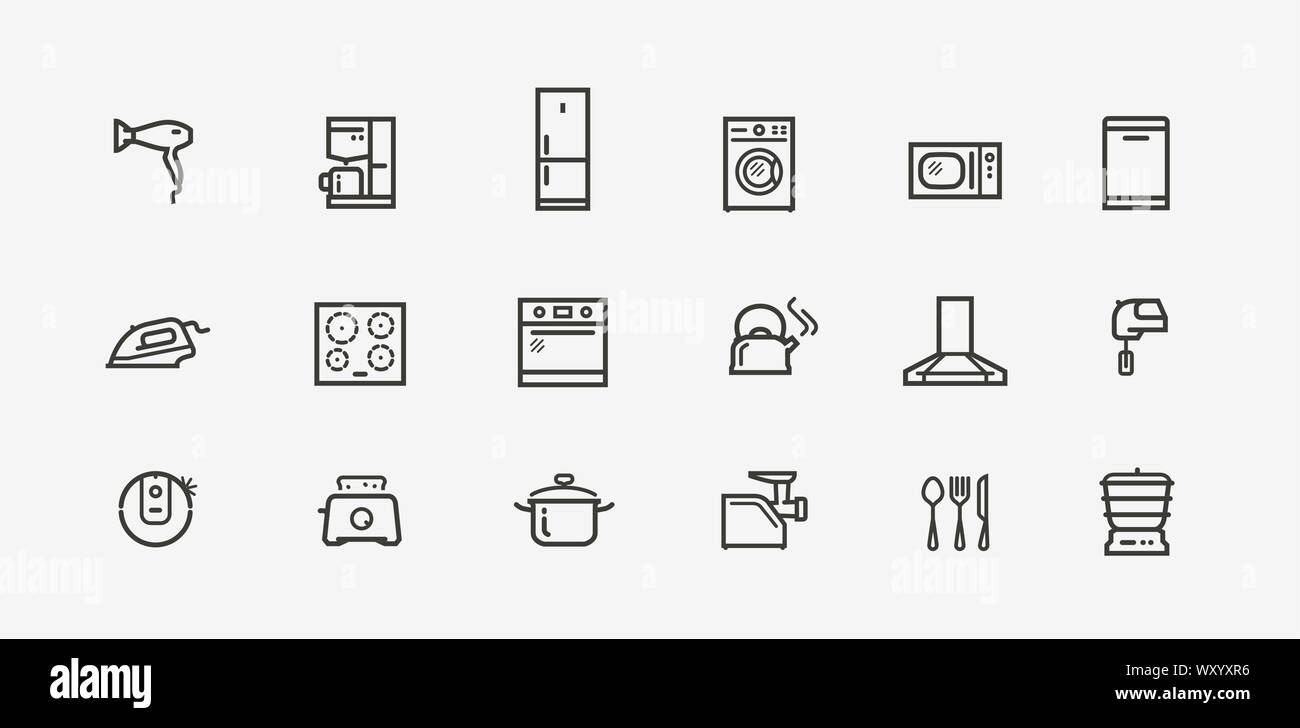 Set di icone per elettrodomestici. Tecnologia in stile lineare. Illustrazione vettoriale Illustrazione Vettoriale