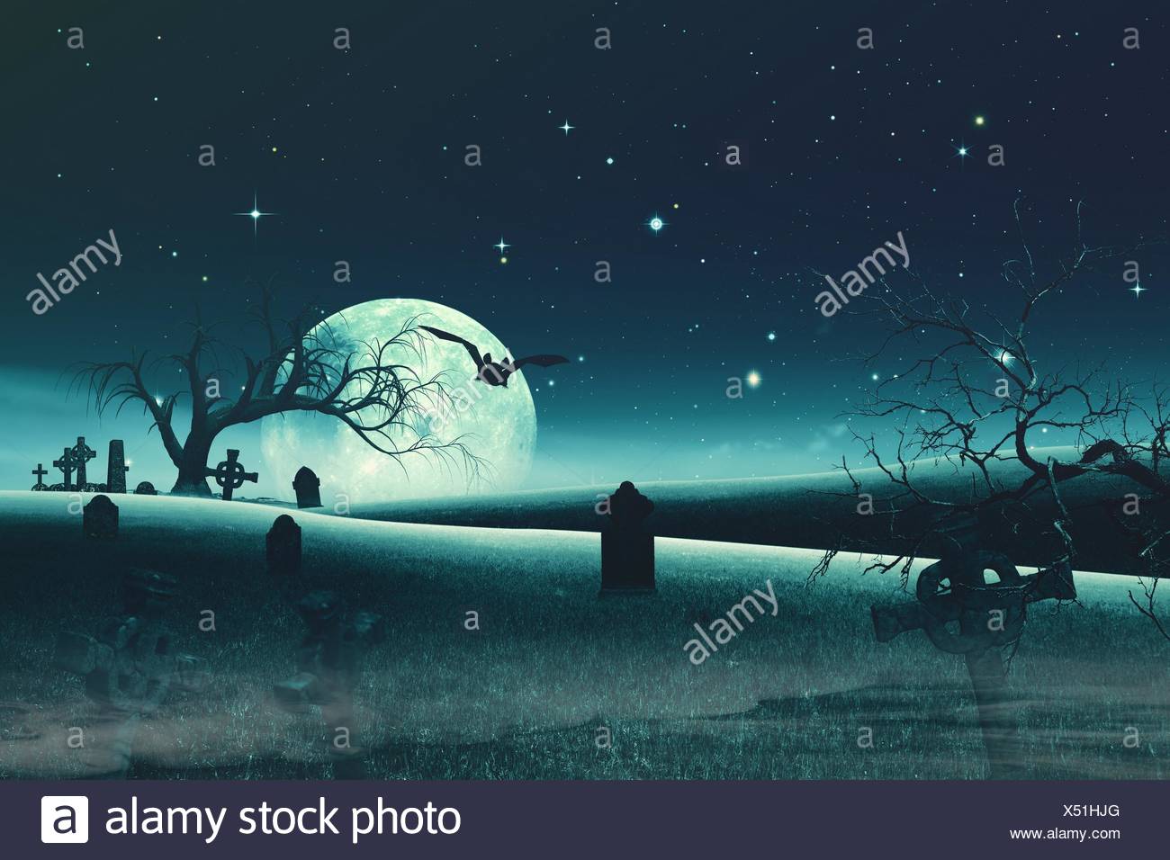 Abstract Gli Sfondi Di Halloween Con Il Vecchio Cimitero E La Luna Piena Foto Stock Alamy