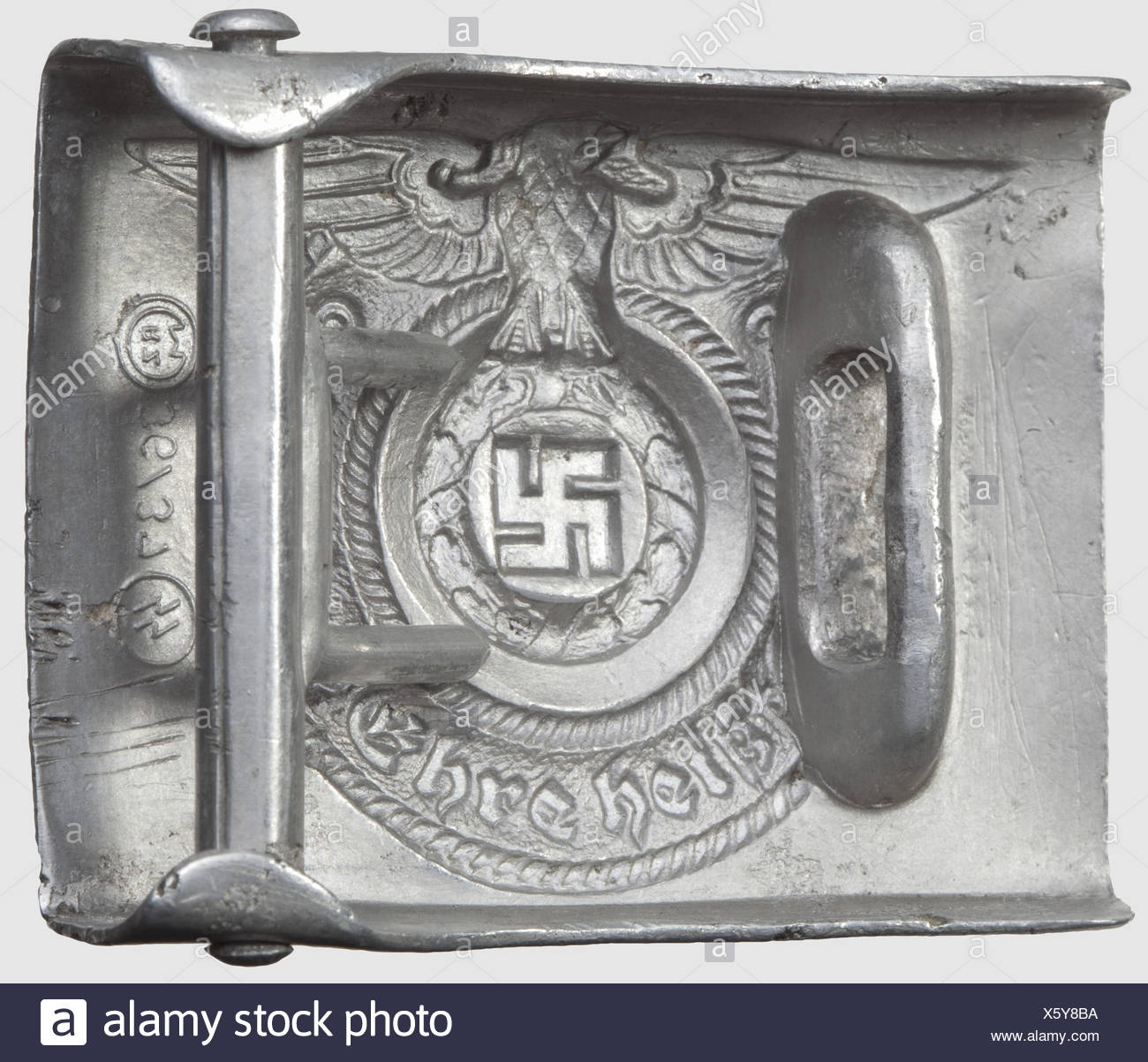 Fibbia per cintura per uomini e 'Unterführer', in alluminio, costruttore  'RZM 36/37 SS' Overhoff. Usato,