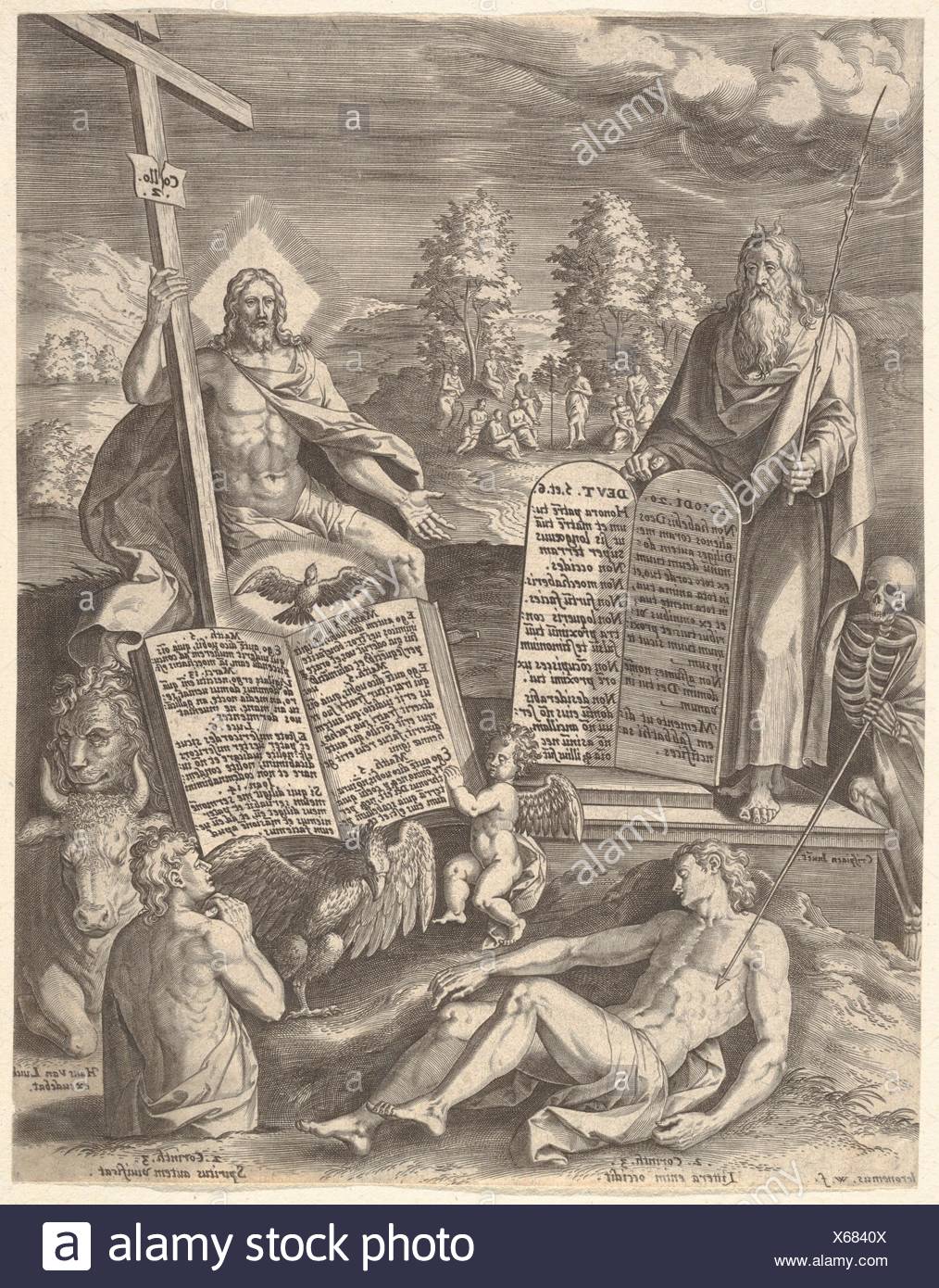 Allegoria della salvezza dell umanità (Allegoria della Legge antica e nuova). Artista: Hieronymus (Girolamo) Wierix (Netherlandish, ca. 1553-1619 Foto Stock