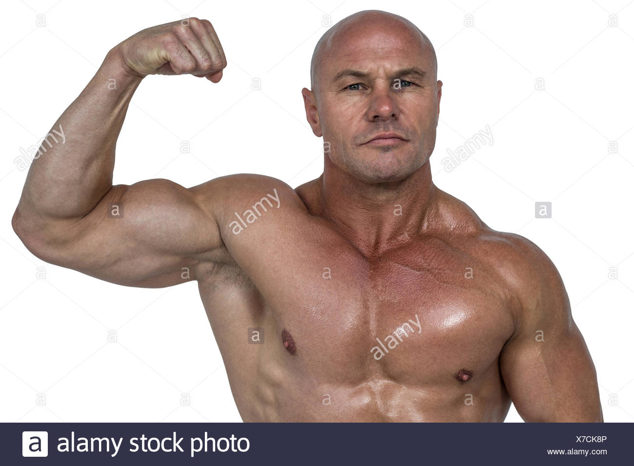 Ritratto di uomo muscoloso flessione bicipite Foto stock - Alamy