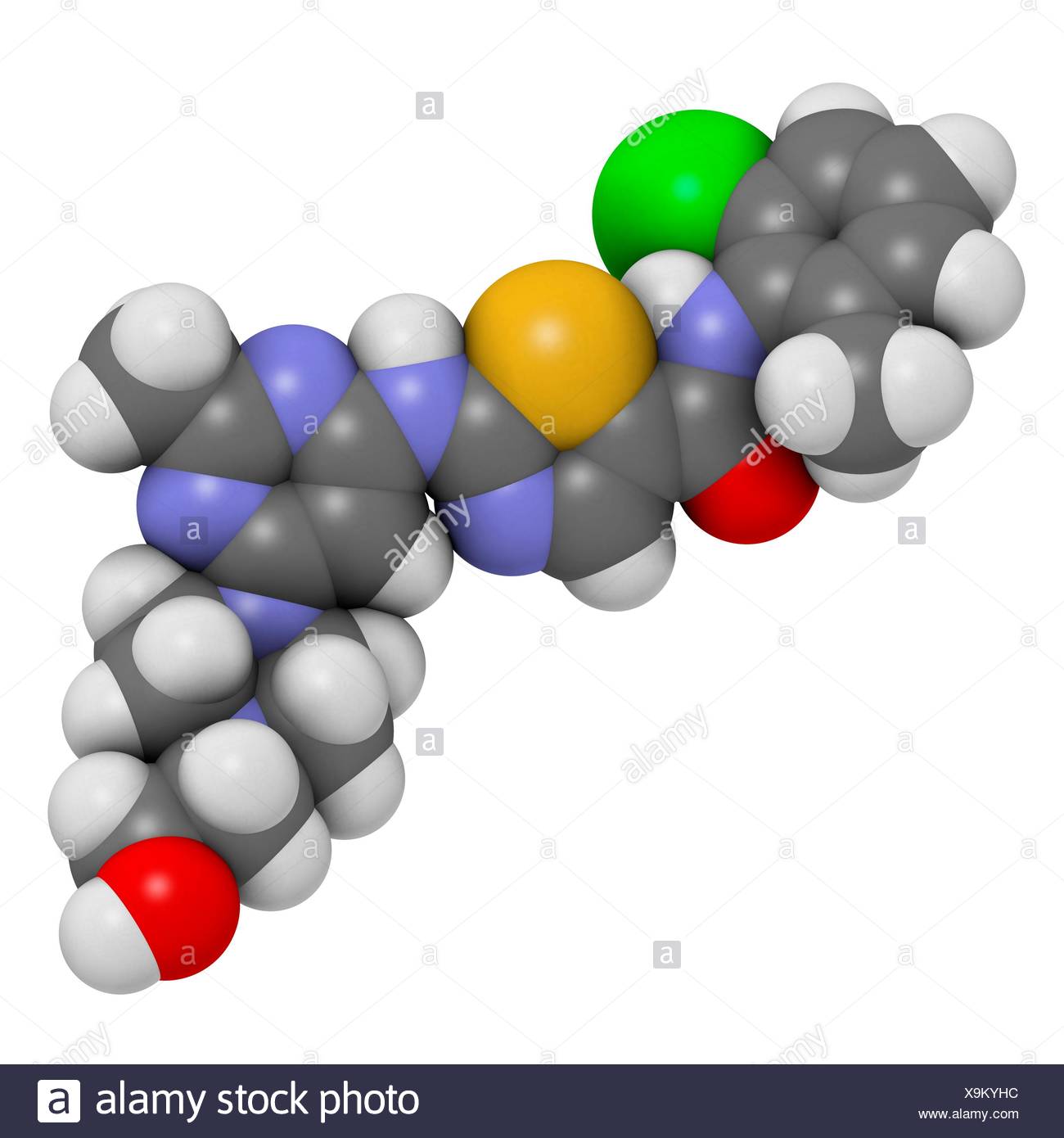 Cancro dasatinib molecola di farmaco. gli atomi sono rappresentati ... Colori con la c