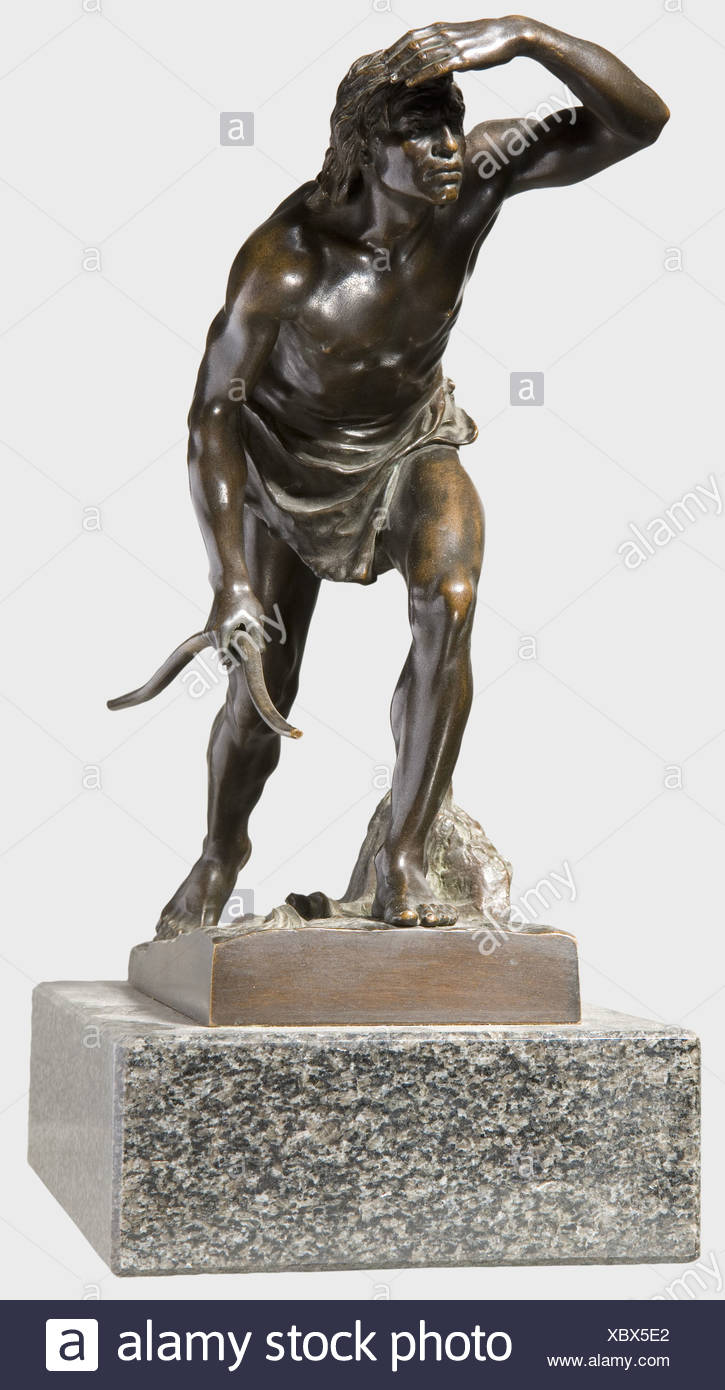 Josef Drischler 1838 1917 un cacciatore preistorico bronzo patinato