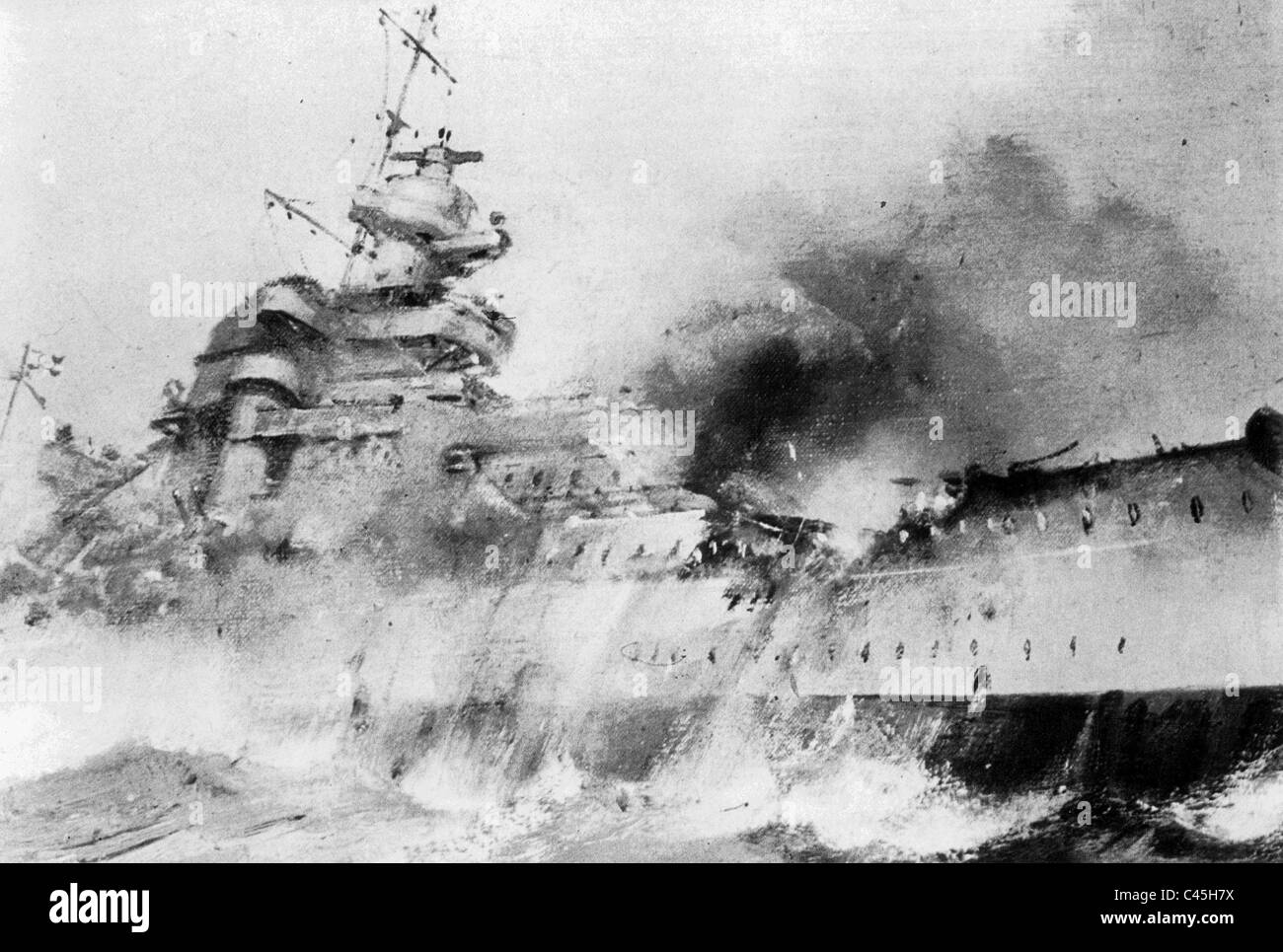 Drawing Of The Sinking Battleship Bismarck Stock Photo